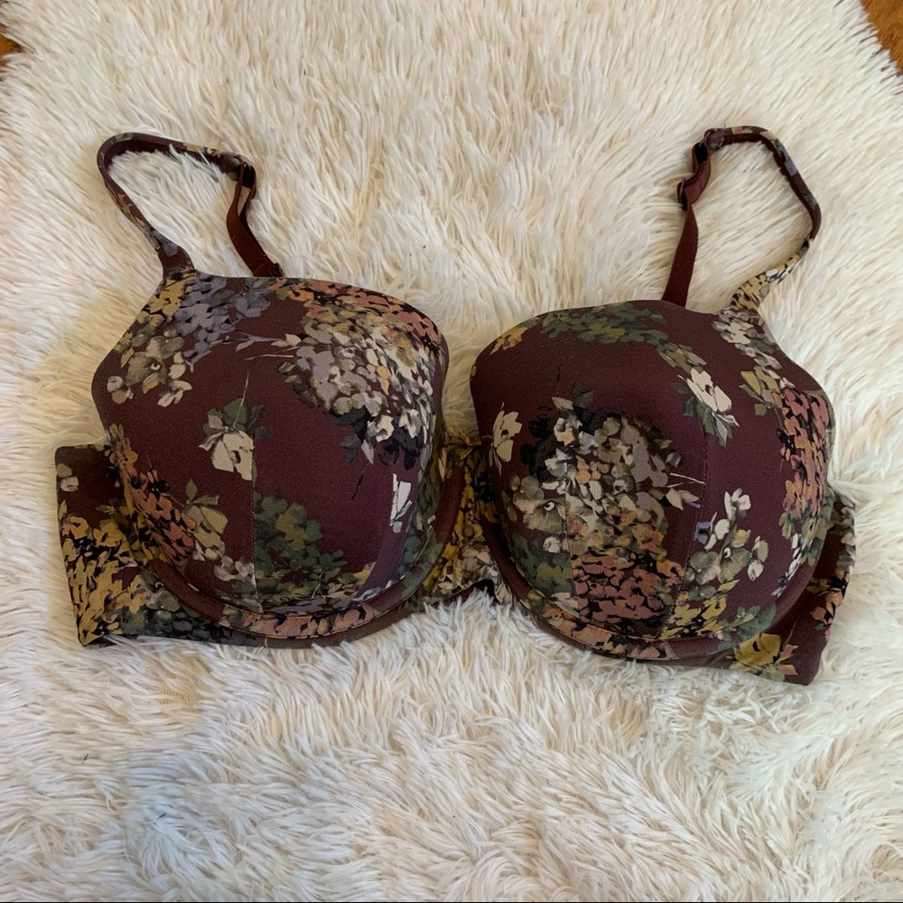 Cacique Lane Bryant Maroon Floral Balconette Bra Size 40DD